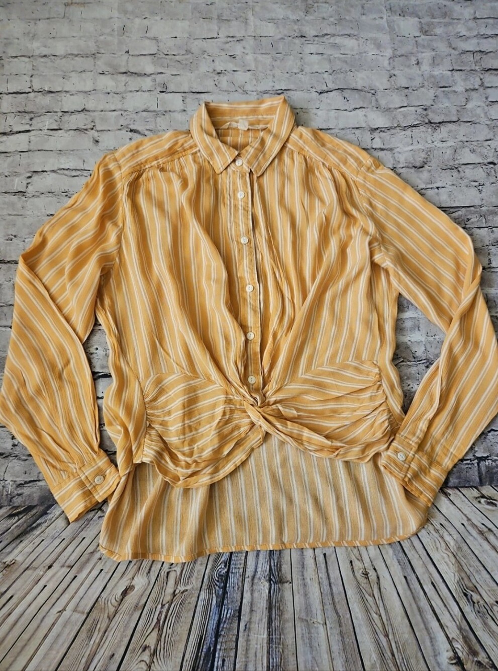 Vanillastar Orange White Stripe Blouse Top Longsleeves Size L